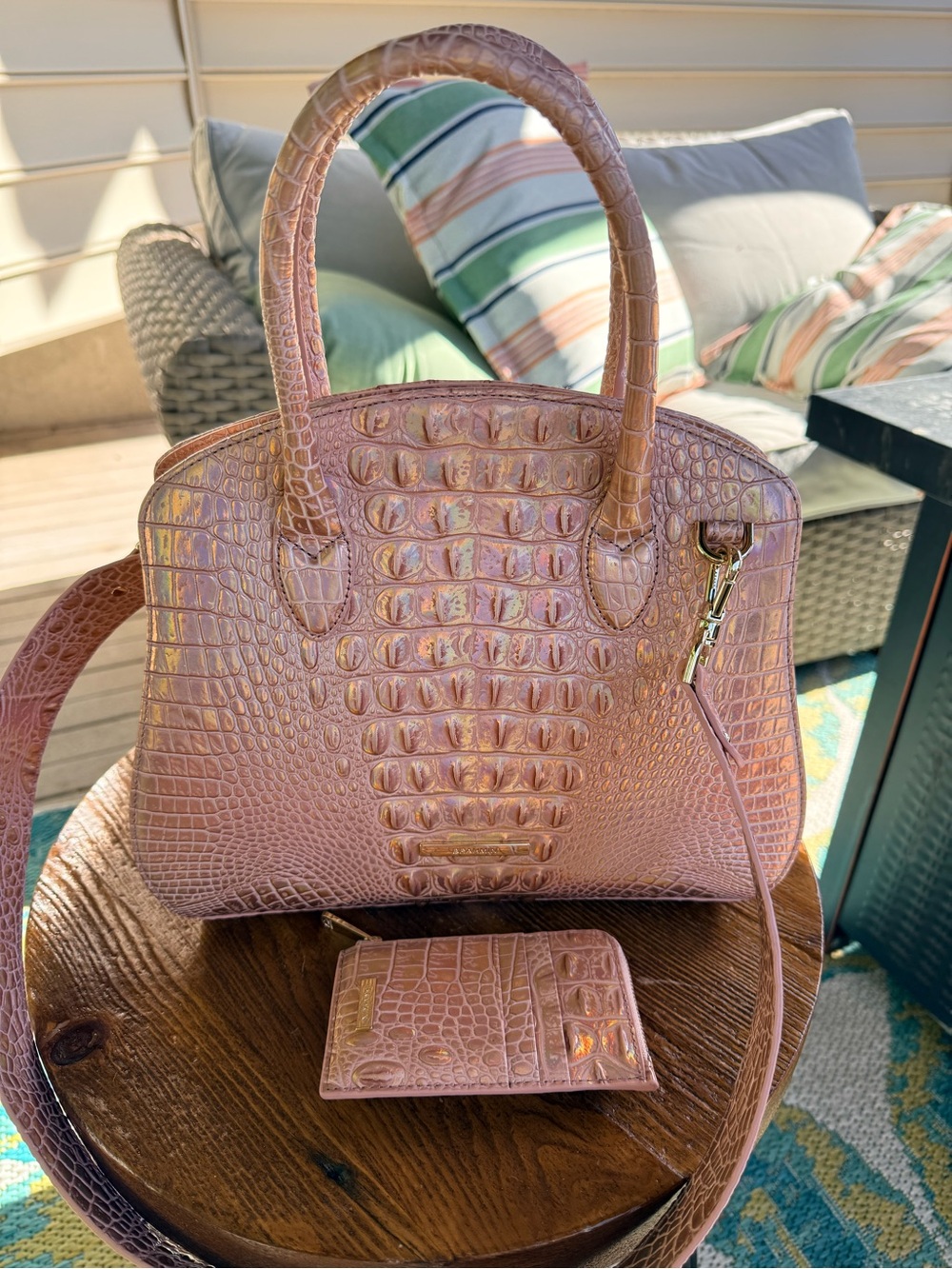 Brahmin Rose Gold Pink Croc-Embossed Satchel & Wallet Set